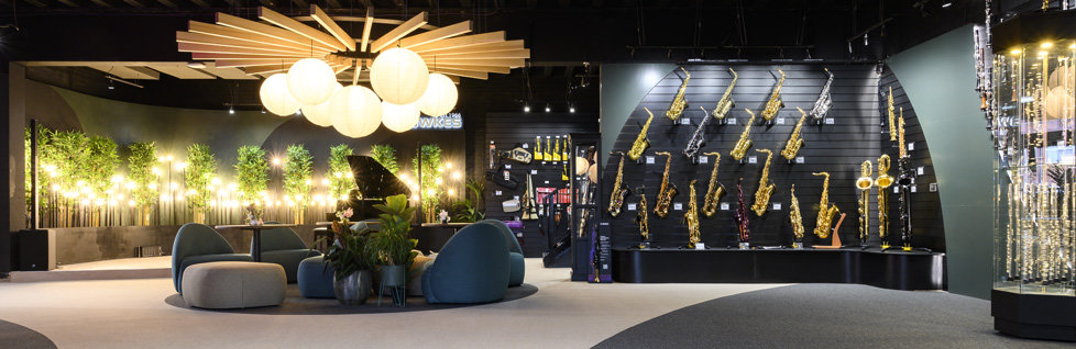 Panoramic view of the refurbished Dawkes Music store